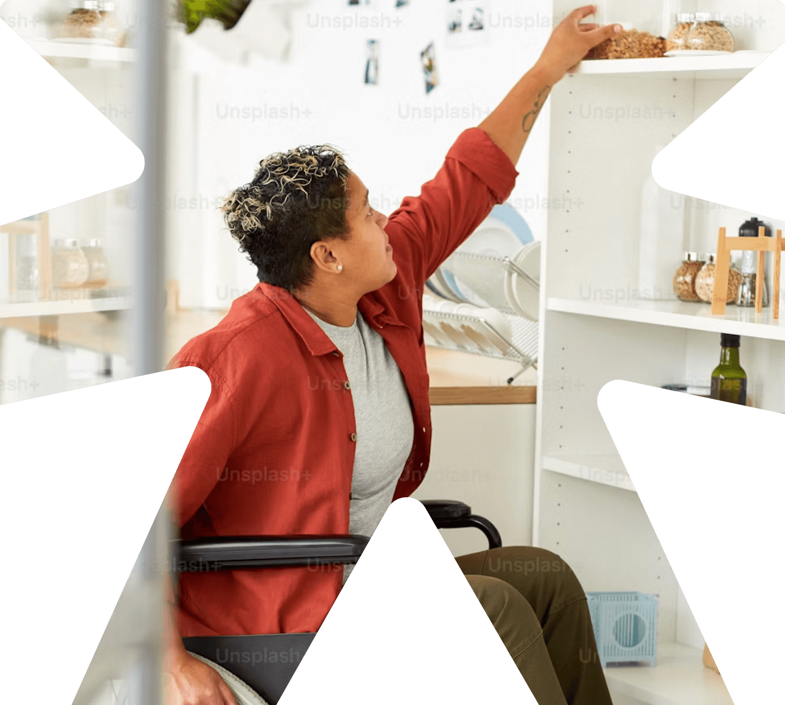 Woman in a wheelchair reaching for a shelf, representing TPD insurance cover